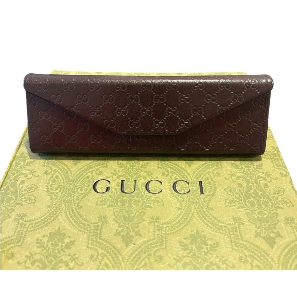 Gucci Brown Monogram Guccissima Leather Folding Eyeglass Sunglasses Case Brown - Picture 2 of 3